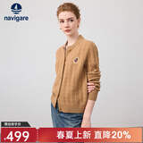 Navigare意大利小帆船女士毛衣秋冬季新款纯绵羊毛长袖开衫通勤针织外套 古巴砂 L