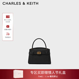 CHARLES&KEITH金属扣带凯莉包婚包手提单肩包包女包生日新年礼物CK2-50270880 Black黑色 S