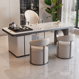 旭本轻奢岩板茶桌椅组合现代简约家用小户型阳台一体泡茶办公接待茶台 白色岩板面茶桌1张单桌 120x70x73cm送安装