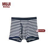 MUJI MUJI 男式 罗纹编织 前开口平角内裤 深藏青色条纹 S