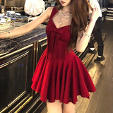 冶芷大裙摆公主裙蝴蝶结千金感无袖收腰红色连衣裙 辣妹蝴蝶结吊带连衣裙红色 L