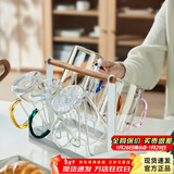 忆壶茶（YIHUTEA） 玻璃杯水杯子耐热茶杯加厚套装家用泡茶杯牛奶果汁喝水杯六色杯 【大容量】轻颜杯6只+杯架450ml