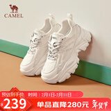 骆驼（CAMEL）老爹鞋女潮酷网布皮面拼接双系带厚底休闲鞋 L24S283079 米白 40