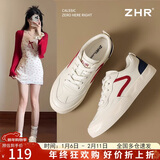 ZHR女鞋经典撞色百搭小白鞋女韩版港风平底休闲鞋子女 AT07F 米蓝 37
