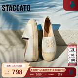 思加图新款大麦鞋复古渔夫鞋平底鞋浅口单鞋女鞋9UA13AA5 浅米 35