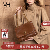 VANESSA HOGAN VH女包复古邮差包单肩斜挎包大容量托特包生日情人节礼物送女友 棕色-大号