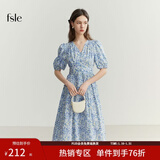 范思蓝恩范思蓝恩法式油画感蓝色碎花显瘦连衣裙夏装短袖V领裙子 白底蓝碎花 XS