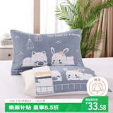 艾薇（AVIVI）纯棉枕巾一对儿童加大三层夹棉枕芯枕头巾  灯下萌宠蓝 50*80cm