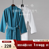 康尔馨五星级酒店浴袍 男女春夏纯棉浴衣 皇冠绣花睡袍全棉情侣浴衣 气质孔雀蓝 S(适合165cm以下,120斤以下）