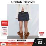 UR2025夏季新款女装休闲复古学院风腰带牛仔短裤UWM850140 靛蓝 25