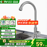 四季沐歌厨房水龙头304不锈钢万向360°旋转双水花冷热洗碗池洗菜盆龙头