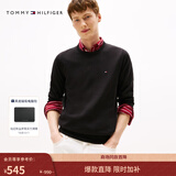 Tommy Hilfiger【撞色条纹】秋冬男装纯棉休闲学院风圆领内搭打底衫针织衫 【纯色绣标毛衣】经典黑BDS L （推荐：150-165斤）
