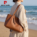 皮尔卡丹（pierre cardin）女包2026新款头层牛皮托特包七夕情人节礼物 棕色