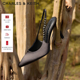CHARLES&KEITH质感链条尖头高跟凉鞋子女鞋生日礼物新年礼物CK1-60280377 Black黑色 36 (230)