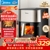 美的（Midea）小炎烤空气炸锅蒸烤一体上下双热源免翻面 可视窗口家用智能大容量6L金属内腔蒸汽嫩炸烤箱KZC6054