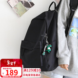viney背包女双肩包男书包初中高中大学生旅行包小学生三到六年级电脑包时尚大容量简约轻便休闲旅游户外出游韩版运动黑色+恐龙挂件