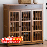 安尔雅新中式鞋柜门口简易鞋架家用收纳透气大容量多层玄关柜 三门带抽