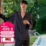 金三塔商场同款真丝睡衣女两件套100%桑蚕丝宽松情侣丝绸睡衣套高级礼物 花青色（男款重磅19姆米） XL