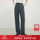 范思蓝恩 春秋装新款拖地裤子女高腰直筒裤休闲裤显瘦长裤 烟灰色 L