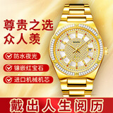 宾爵金财源红宝石镶钻男士手表奢华百搭金表进口机芯夜光防水机械腕表 钻圈商务男表