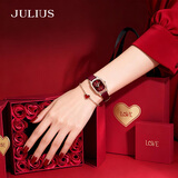 聚利时（Julius）女士手表女款小巧气质小表盘方形学生2026新款简约皮带红色石英表 【安可拉红】+玫瑰LOVE礼盒