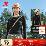 特步（XTEP）钜惠卫衣男女装运动服针织上衣宽松圆领长袖t恤打底衫运动套头衫 正黑色-0065（女款-长T） L