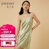 金三塔真丝睡衣女100%桑蚕丝性感可外穿真丝吊带裙睡裙丝绸睡衣七夕礼物 牛油果绿 L