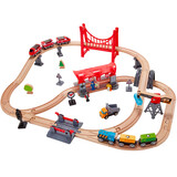 Hape(德国)儿童小火车轨道玩具木质拼搭diy多功能套装新年礼物E3730