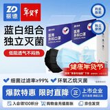 振德 医用外科口罩灭菌级独立包装口罩冬季防尘雾霾 蓝黑色各50只