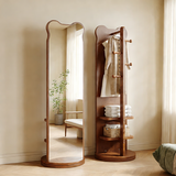 L&S穿衣镜落地镜家用卧室可旋转移动试衣挂衣架一体穿衣镜子JY92 胡桃色小熊丨170*40丨旋转+挂衣+置物