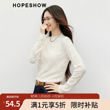 红袖别致蕾丝提花T恤2025冬季新款女装木耳边半高领轻熟气质甜美上衣 米白004 XL