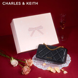 CHARLES&KEITH质感菱格链条小方钱包女包包女包生日礼物新年礼物CK6-10680924 Black黑色 XS