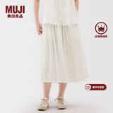 MUJI女式 强捻 抽褶裙 长半身裙女裙子女装格子裙25年夏季BE1VEC5S 米白色 S （155/62A）