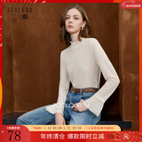 三彩2025秋季新款半高领小衫木耳边喇叭袖上衣内搭打底衫M 米白色 M 160/84A