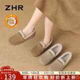 ZHR勃肯鞋女2025冬新款加绒乐福鞋子女平底棉鞋女孕妇鞋EH116B驼色40