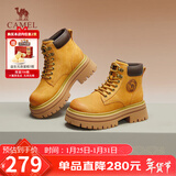 骆驼（CAMEL）大黄靴女时髦擦色粗跟户外工装秋马丁靴 L24W076611 土黄(5孔) 37