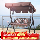 紫叶户外秋千藤椅室内吊椅庭院花园吊床摇椅阳台吊篮宿舍室外成人秋千 冰咖啡加宽款藤编棕色-双人位【含坐垫抱枕】