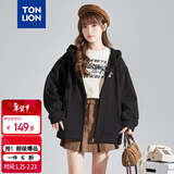 唐狮（TonLion）2025针织外套女休闲卫衣开衫连帽上衣 无绒款黑色/二批 M