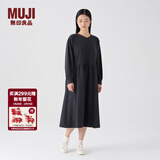 MUJI女式 法兰绒抽褶连衣裙 美拉德纯棉起毛宽松长裙子秋冬 BC08CC3A 炭灰色 L 165/88A
