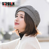 斯普琳 贝雷帽女秋冬季韩版潮网红复古百搭时装帽千鸟格文艺显脸小画家帽英伦八角帽子女 黑色