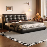 卡尔适现代简约全真皮床主卧意式黑色高箱储物2025新款大床双人床朱迪 2.8mm加厚半青头层牛皮单床+(棕馨)环保椰棕床垫+单柜 【豪华版10cm钢木排骨架】气压结构 家具结构 1800*2000mm