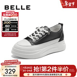 百丽（Belle）小白鞋女鞋商场款厚底增高一脚蹬单鞋透气休闲鞋U8N1DAM3 黑色 36 (230mm)