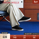 THOM WILLS男鞋休闲鞋低帮皮鞋百搭真皮黑色翻毛皮运动撞色反绒板鞋男冬季 黑色G125-1（标配两双鞋带） 43 /8.5码