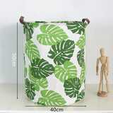 乐福然 脏衣篮玩具收纳桶可折叠棉麻布艺洗衣服收纳筐脏衣篓篮子防水 绿色叶子