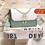 BLACKKISS包包女包斜挎包轻奢小方包休闲包生日情人节礼物送女朋友老婆女友 绿拼白  宽肩带（高档版本）