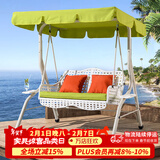 紫叶户外秋千藤椅室内吊椅庭院花园吊床摇椅阳台吊篮宿舍室外成人秋千 冰咖啡藤编白色-双人位【含坐垫抱枕】