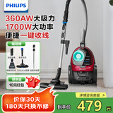 飞利浦（PHILIPS）卧式吸尘器家用 小型大吸力吸尘器手持大功率 有线吸尘器 强力除螨吸猫毛吸尘机 FC8632 FC8632/83（热卖款）