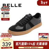 百丽舒适牛皮休闲男鞋秋季商场同款复古德训鞋52022CM0 黑色 43 (265mm)