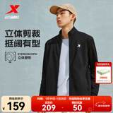 特步防泼水外套秋冬新款男夹克上衣跑步服户外骑行服双层风衣运动服 0047常规-黑-立领商务 M
