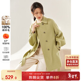 尚都比拉100%羊毛大衣女冬季双排扣双面呢腰带灯笼袖毛呢外套